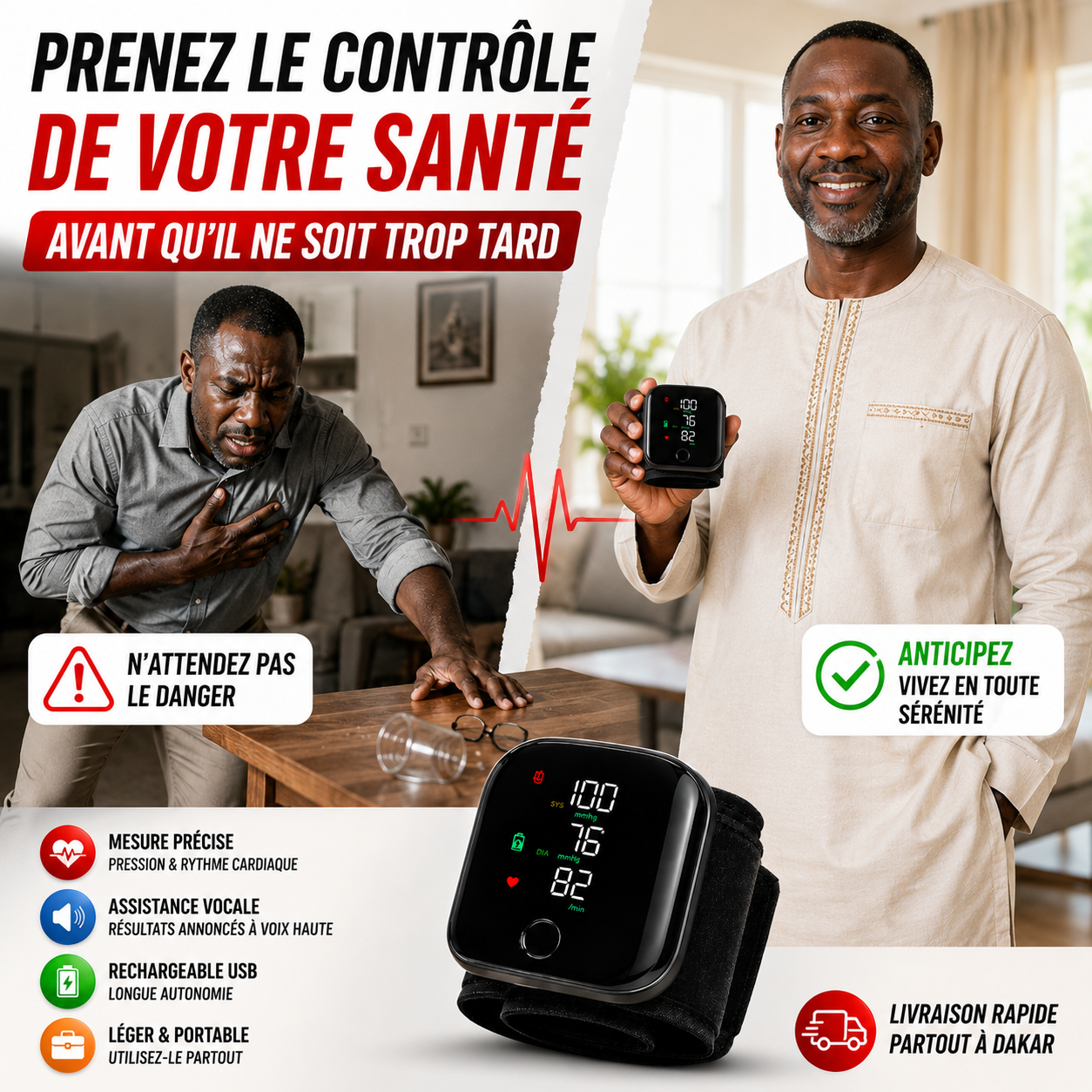 Tensiomètre Vocal Rechargeable – Rapide & Ultra Précis